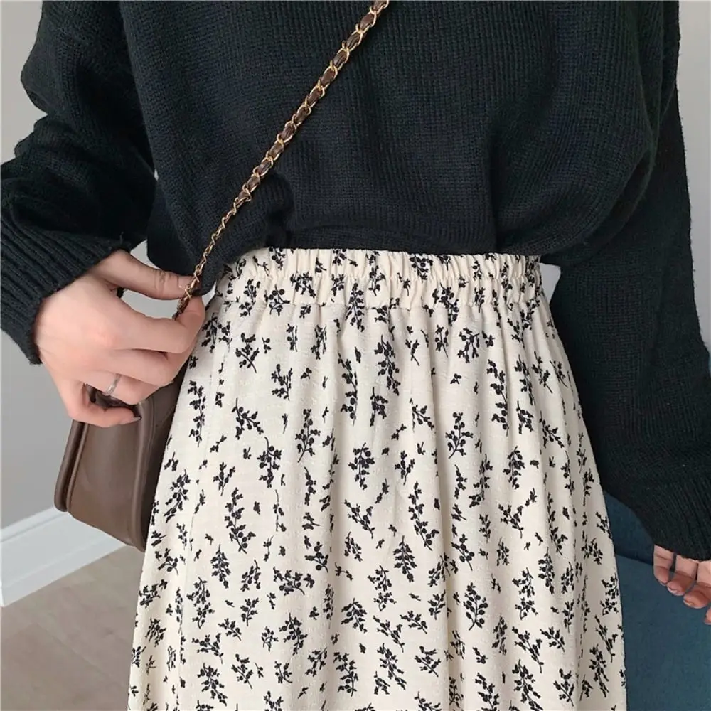 Fashion A-Line Maxi Skirts Floral Printed Elastic High Waisted Long Skirt Flowy Elastic Waist Boho Skirt Spring