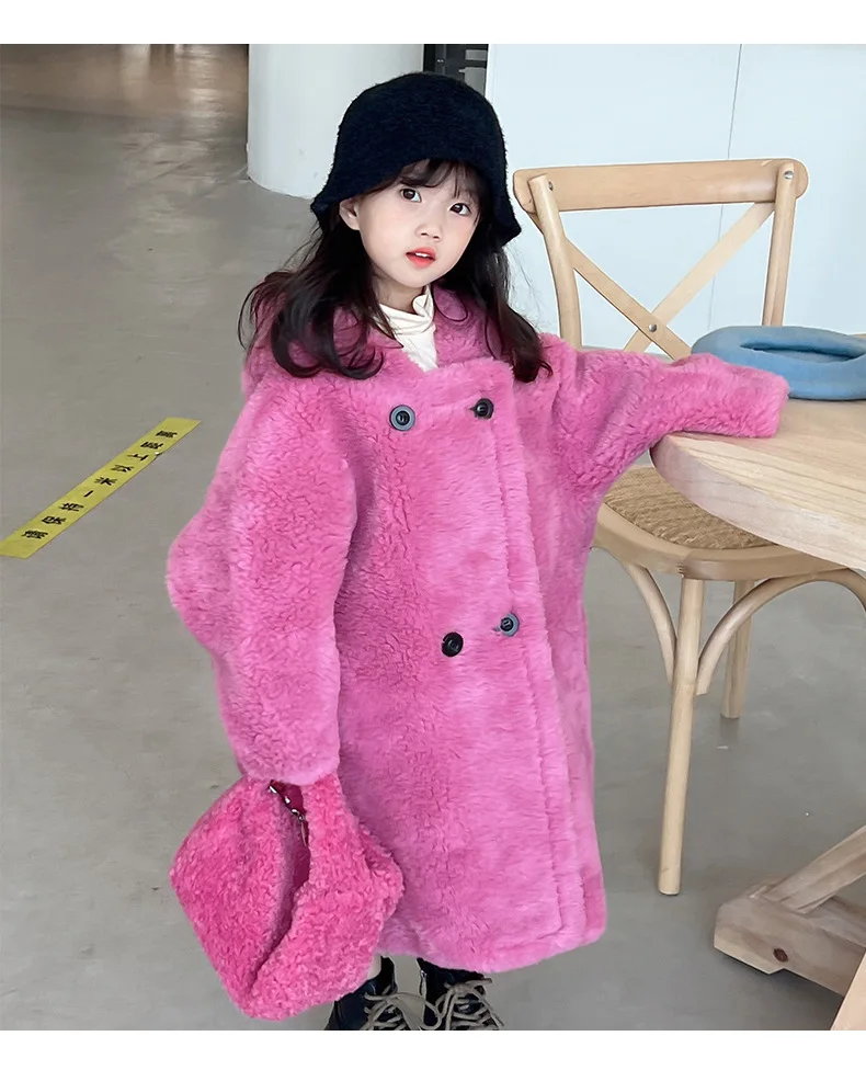 

Autumn Winter Baby Lamb Wool Jacket Girls Boys Plus Velvet Coat Single Breasted Hooded Chil Warm Children Long Coat XMP616