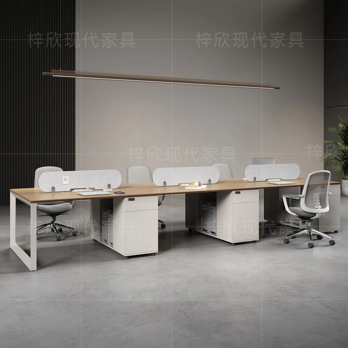 Office desk and chair combination staff furniture four-person staff office desk with socket screen