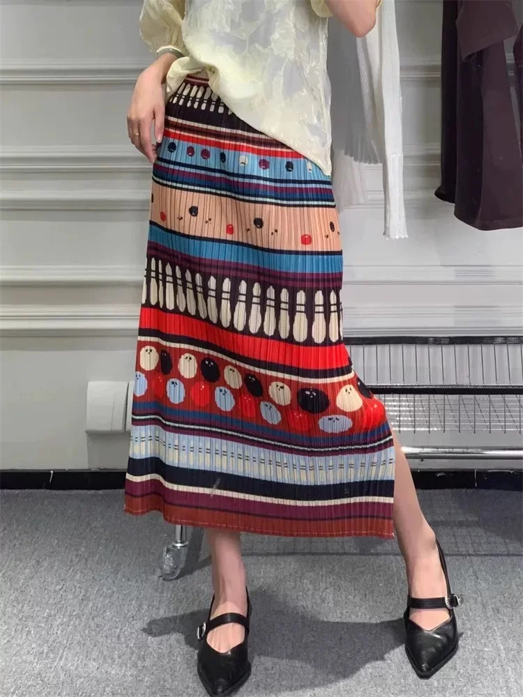 Ele – jupe mi-longue coupe droite, couleur rétro, Blo Tee-Island Sle, imprimé, matériau fin, taille moyenne