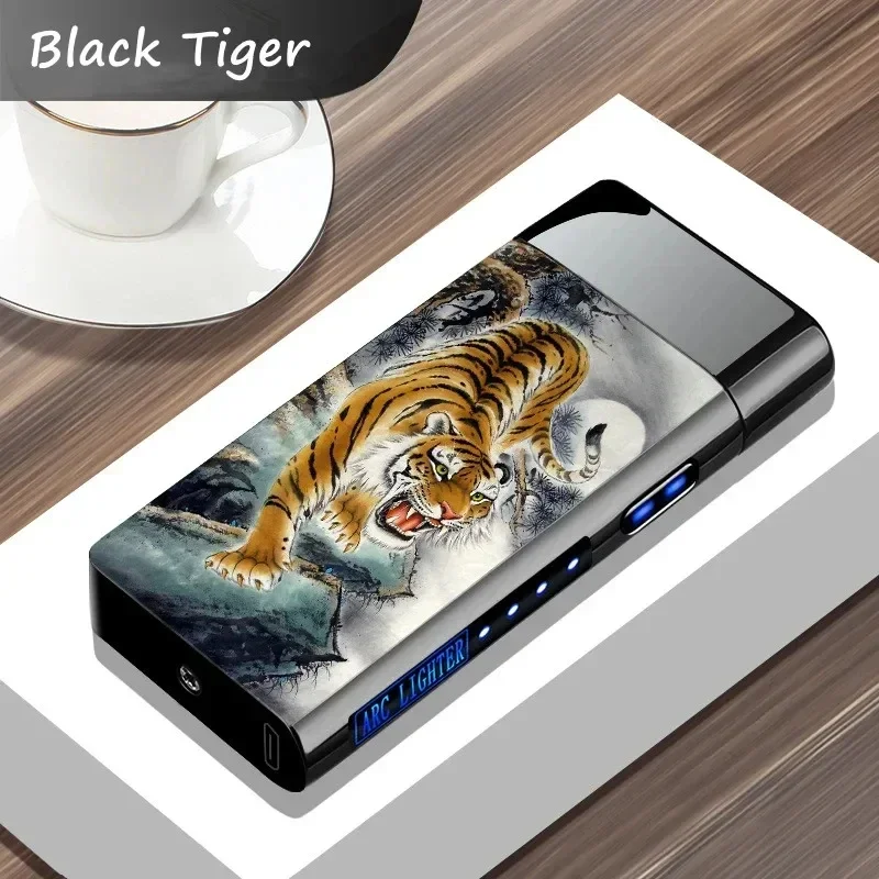 2025 New USB Electric Metal Windproof Lightning Flameless Double Arc Lighter LED Power Touch Ignition Cigarette Lighters Gift