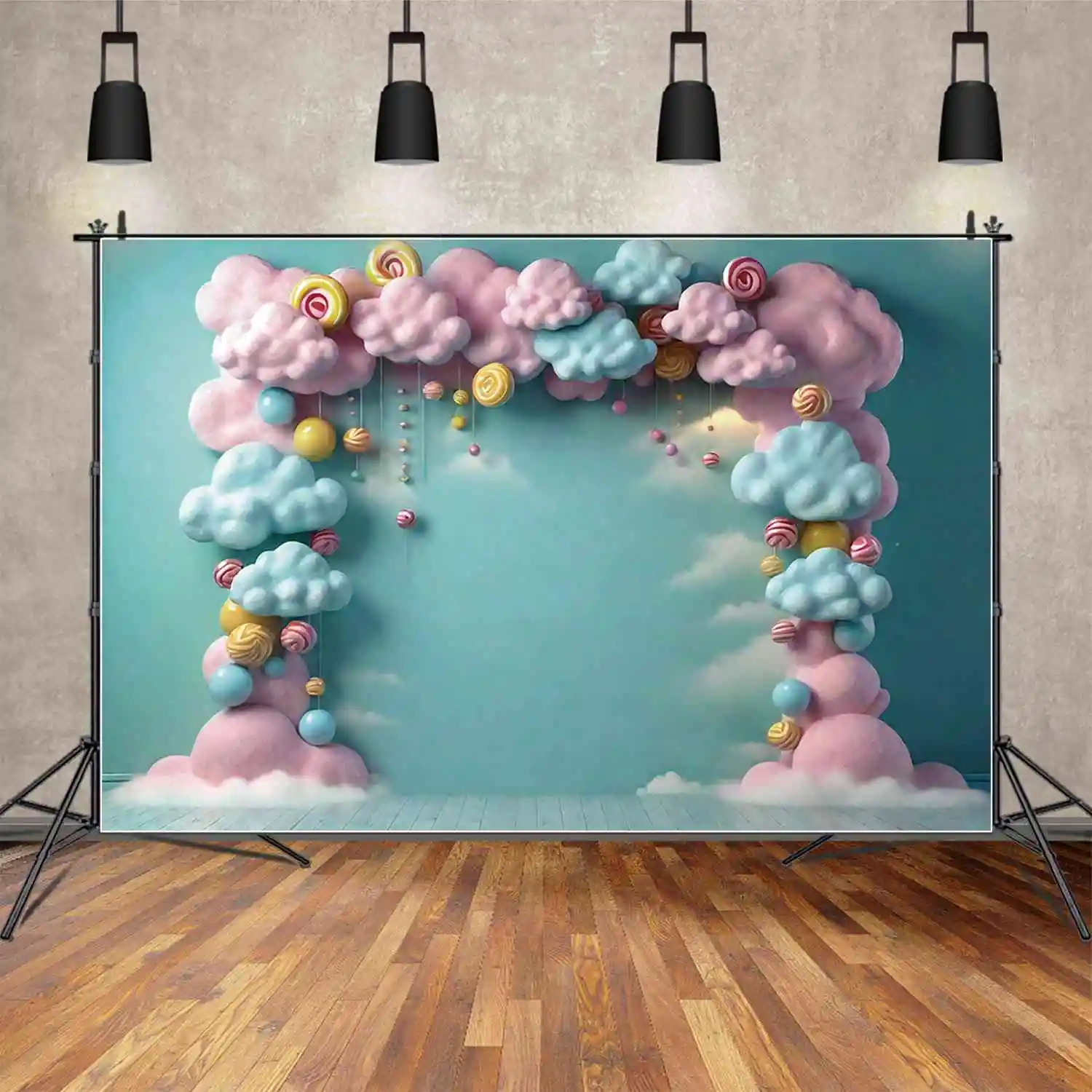 MOON.QG Cloud Fairy One Birthday Backdrop Boy Beans Lollipop Doughnut Background Customized Party Decoration Photozone Supplies