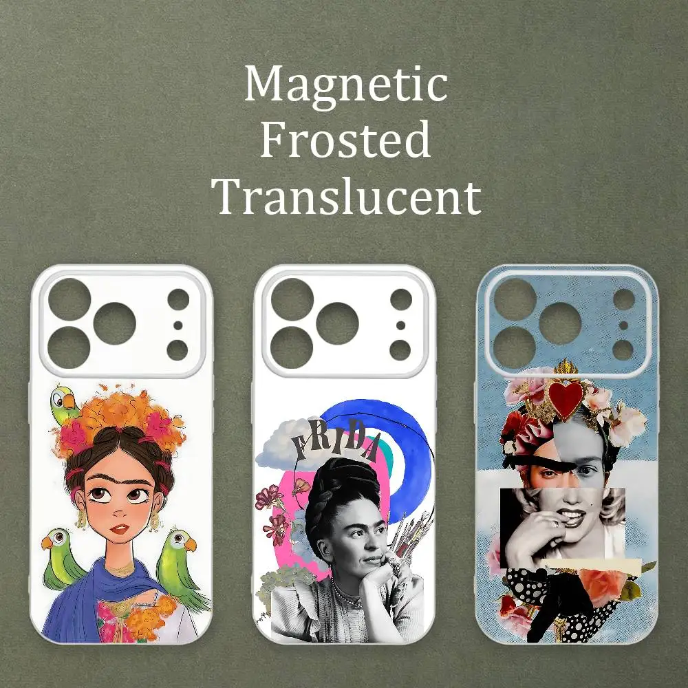 

F-FridaS K-KahloS Matte Frosted Semi-transparent Magnetic TPU Case For iPhone 17 11 13 14 15 16 12 Pro Max