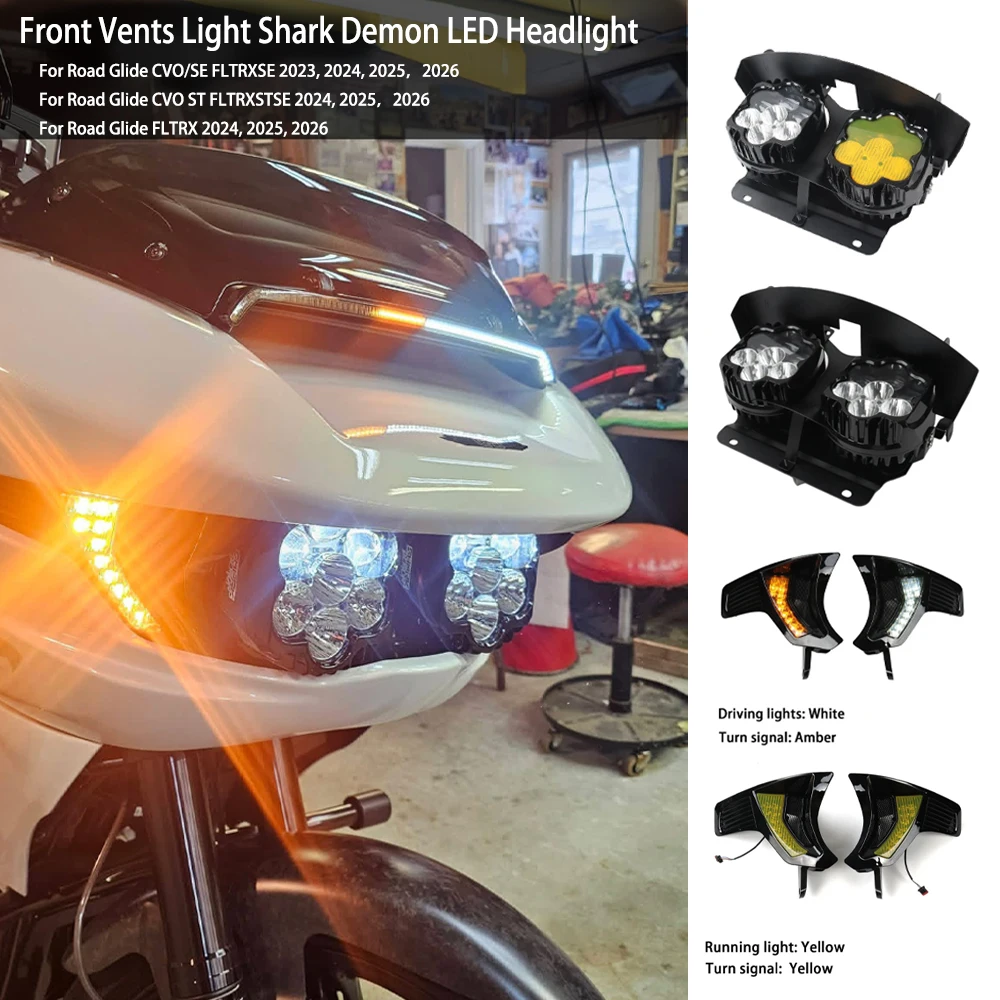 

For Harley Road Glide CVO/SE FLTRXSE FLTRX ST FLTRXSTSE 2026 2025 2024 Motorcycle Headlight Assembly Headlamp Hi/Lo Beam Cover