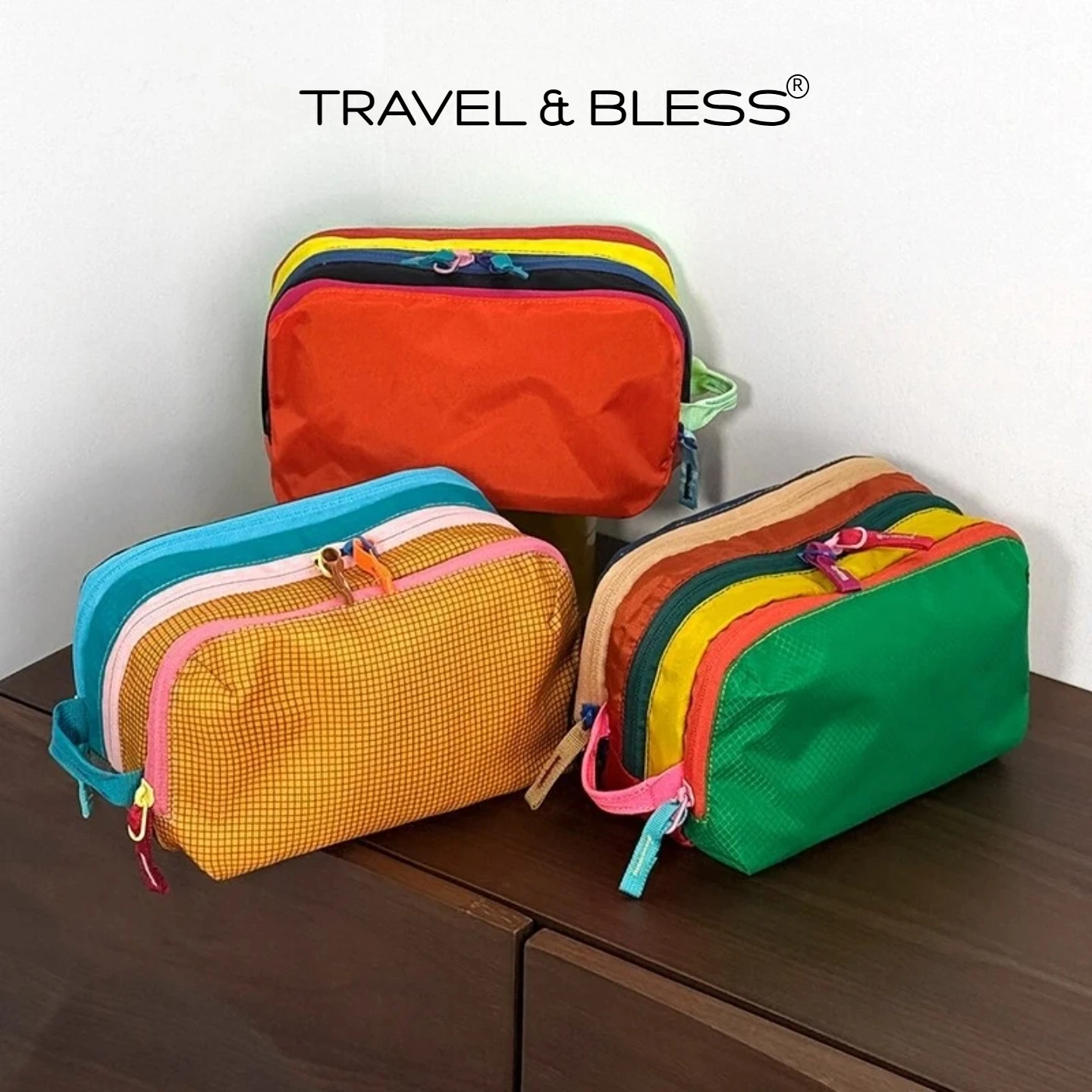T&B Colorful Travel Organizer Bag, Lightweight Water-Resistant Multi-Compartment Makeup Toiletry Bag, Insert Bag 2506
