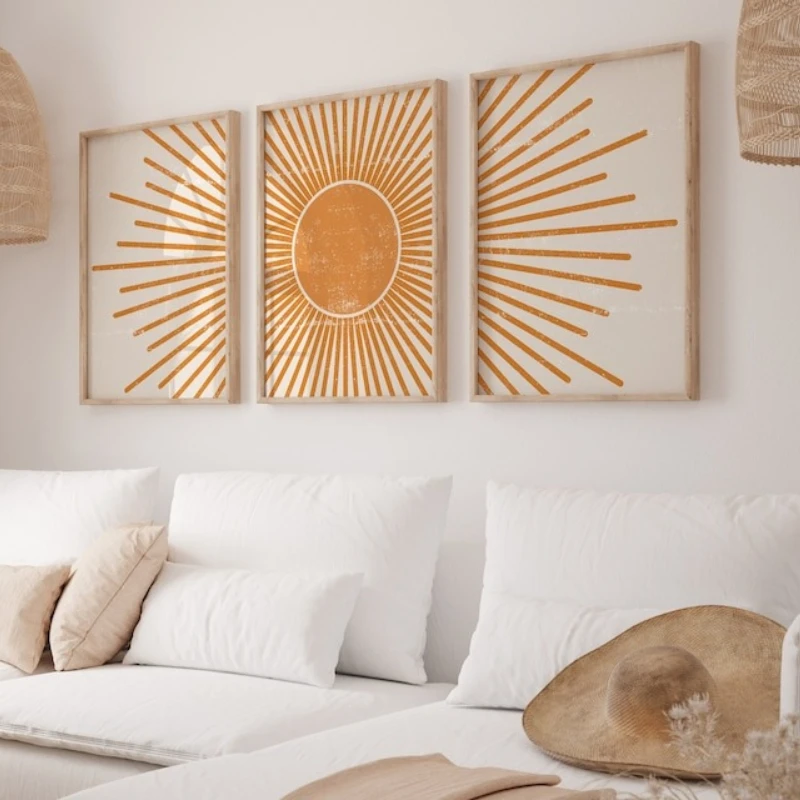 

3pcs Frameless Bohemian-style Poster Set, Suitable for Living Rooms, Bedrooms, or Hallways. Bohemian Sunny Living Room Posters.