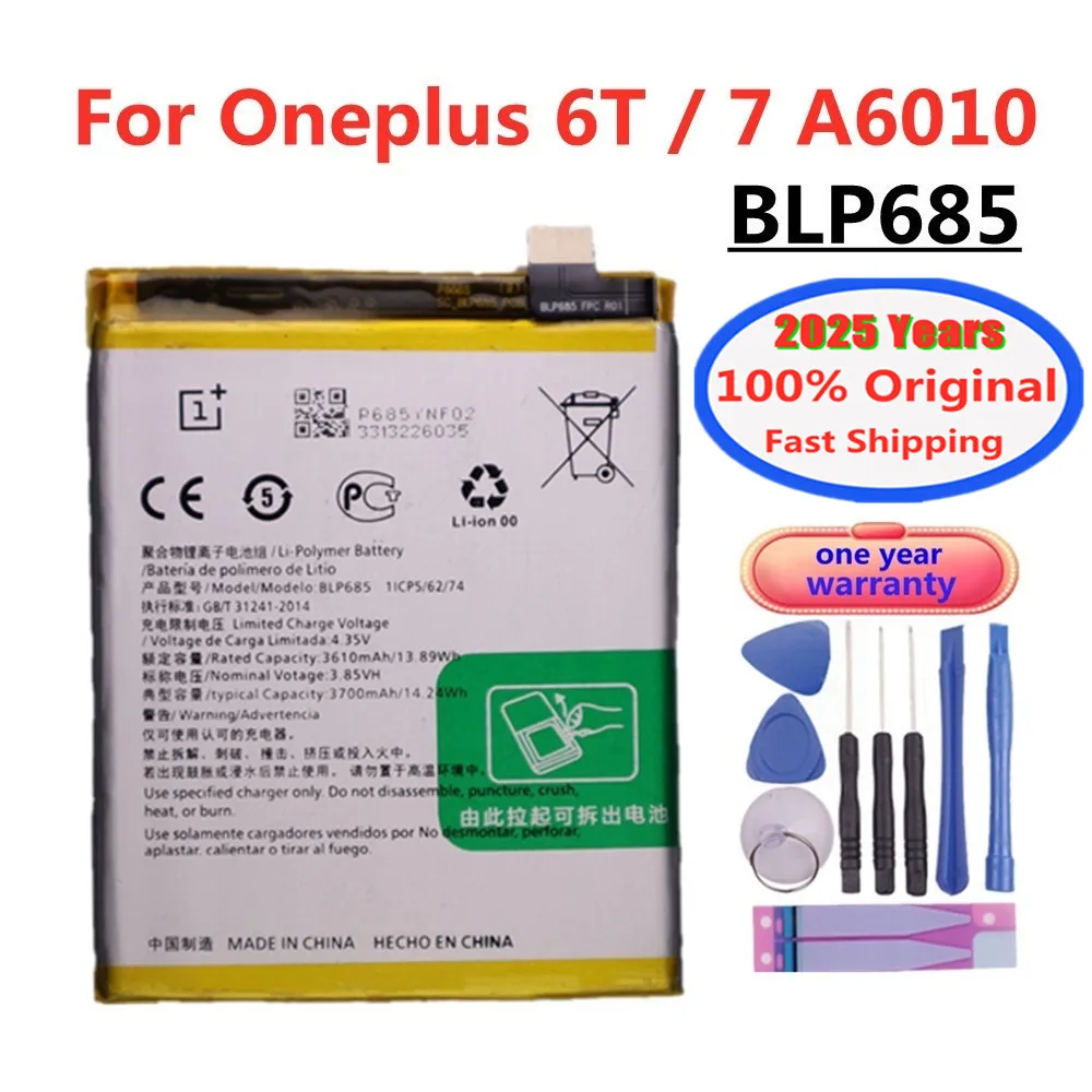 2025 Years One plus 100% Original Battery BLP685 For OnePlus 7 6T A6010 High Capacity 3700mAh Mobile Phone Battery Bateria