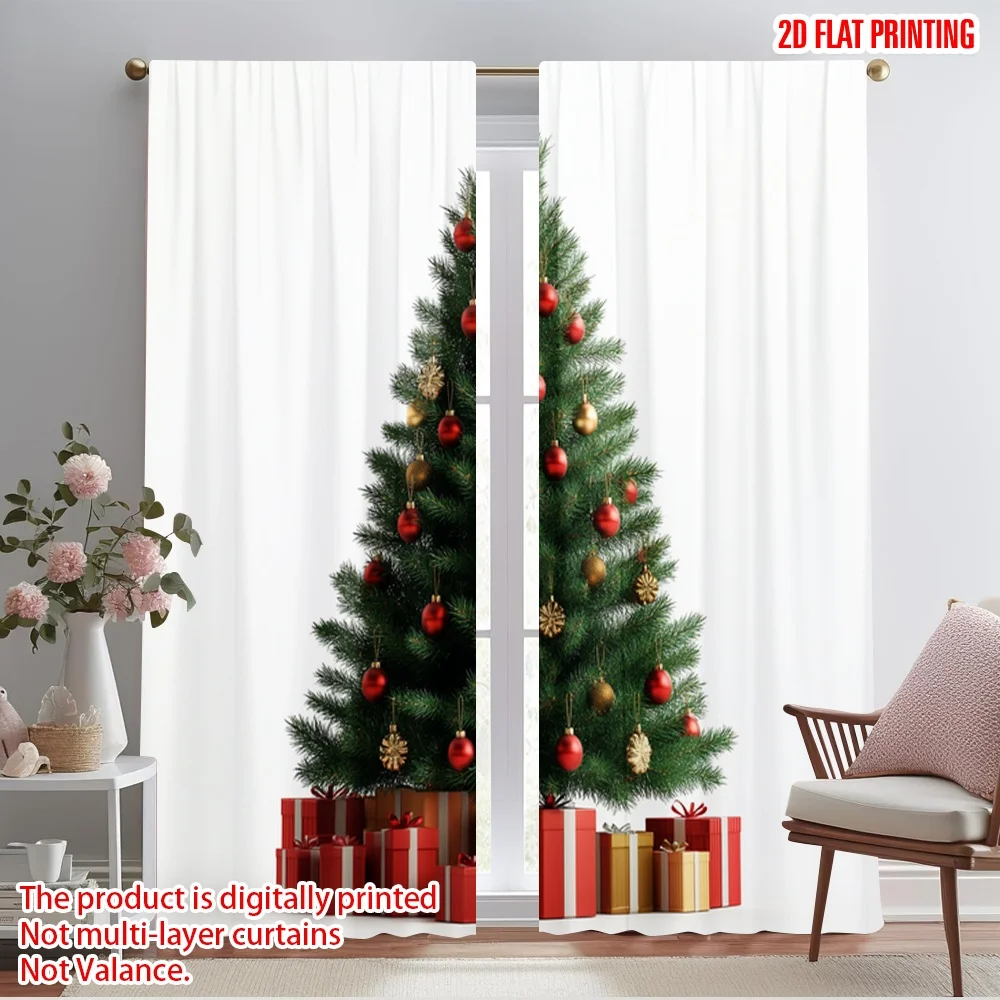2pcs,2D plane printing Popular Curtain Panels Festive Christmas Tree Ornaments Gifts 100% Polyester (without rod) Room Decor for