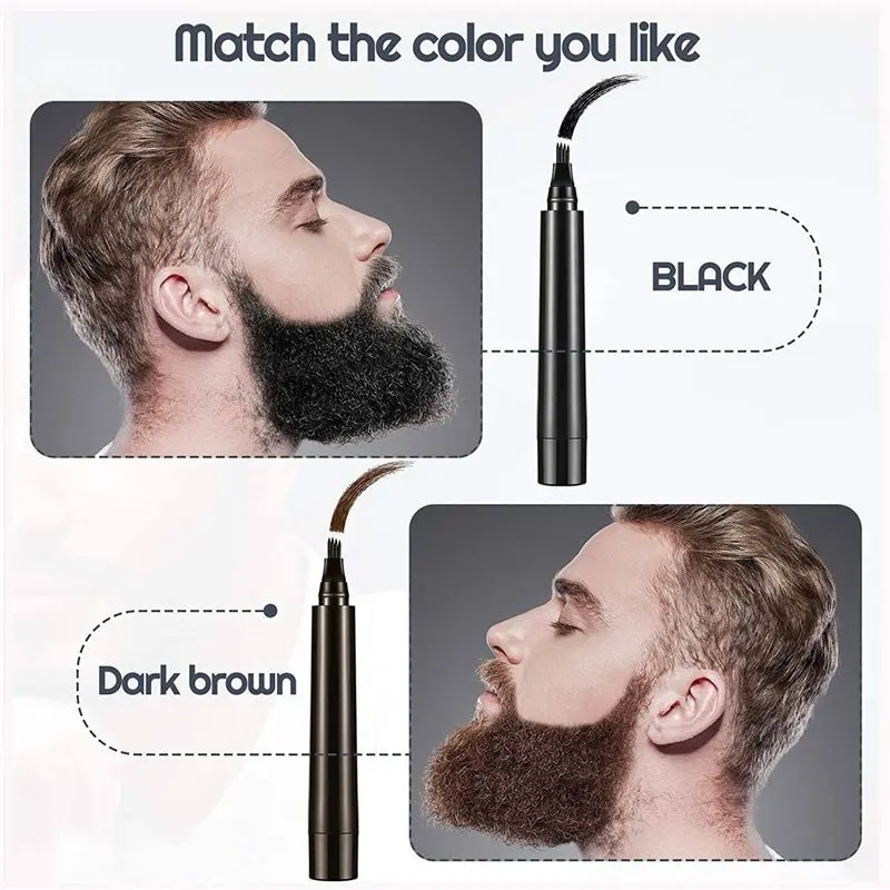 【ADORN】2X Kit penna per riempimento barba Matita da barbiere Impermeabile Strumento per lo styling della forma di riparazione naturale per baffi maschili a lunga durata (Nero)