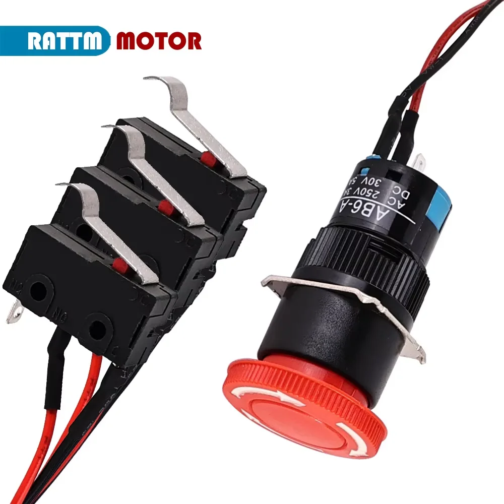 

RATTM 3PCS 2pin Micro Limit Switches & 1PCS Emergency Stop for CNC Wood Router 1610/3018 Pro MAX Engraving Cutting Machine