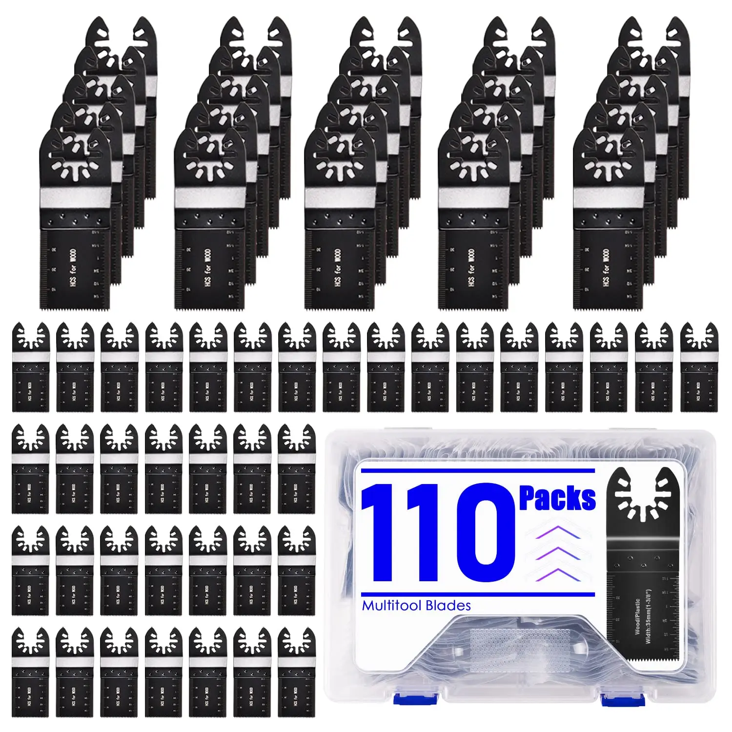 

110-Piece Oscillating Saw Blade Set for Wood, Metal & Plastic - Universal Fit with Storage Box