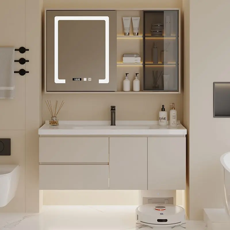 

Cream wind, hide, storage, bathroom cabinet, ceramic, integrated, wash basin, combination