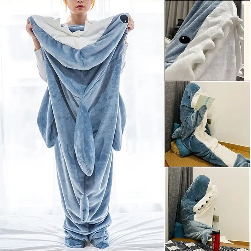 Costume de Requin à Capuche pour Adulte, Couverture Chaude, Pyjama Cosplay, Sac de Couchage Amusant, pour ixde Sommeil, Hiver, 1 Pièce