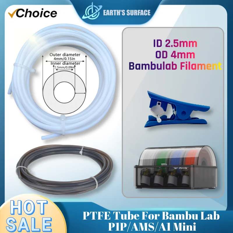 

PTFE Tube For Bambu Lab P1P/AMS/A1 Mini,PTFE Pipe Bowden Extruder 1.75mm ID 2.5mm OD 4mm Bambulab Filament FOR 3D Printer Parts