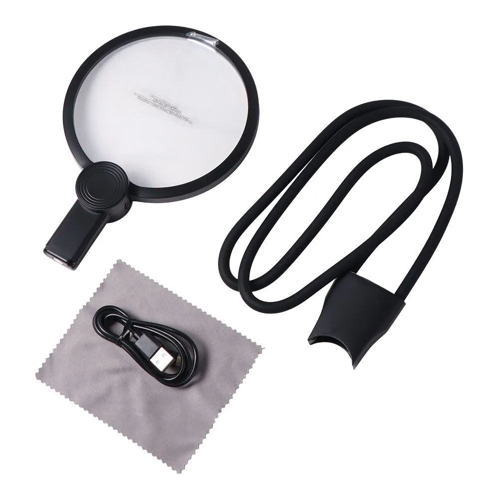 

3 Color LED Lights Magnifying Glass Neck Wearing Large Screen Hanging Neck Magnifying Glass Led Handheld Hands Free Magnifier