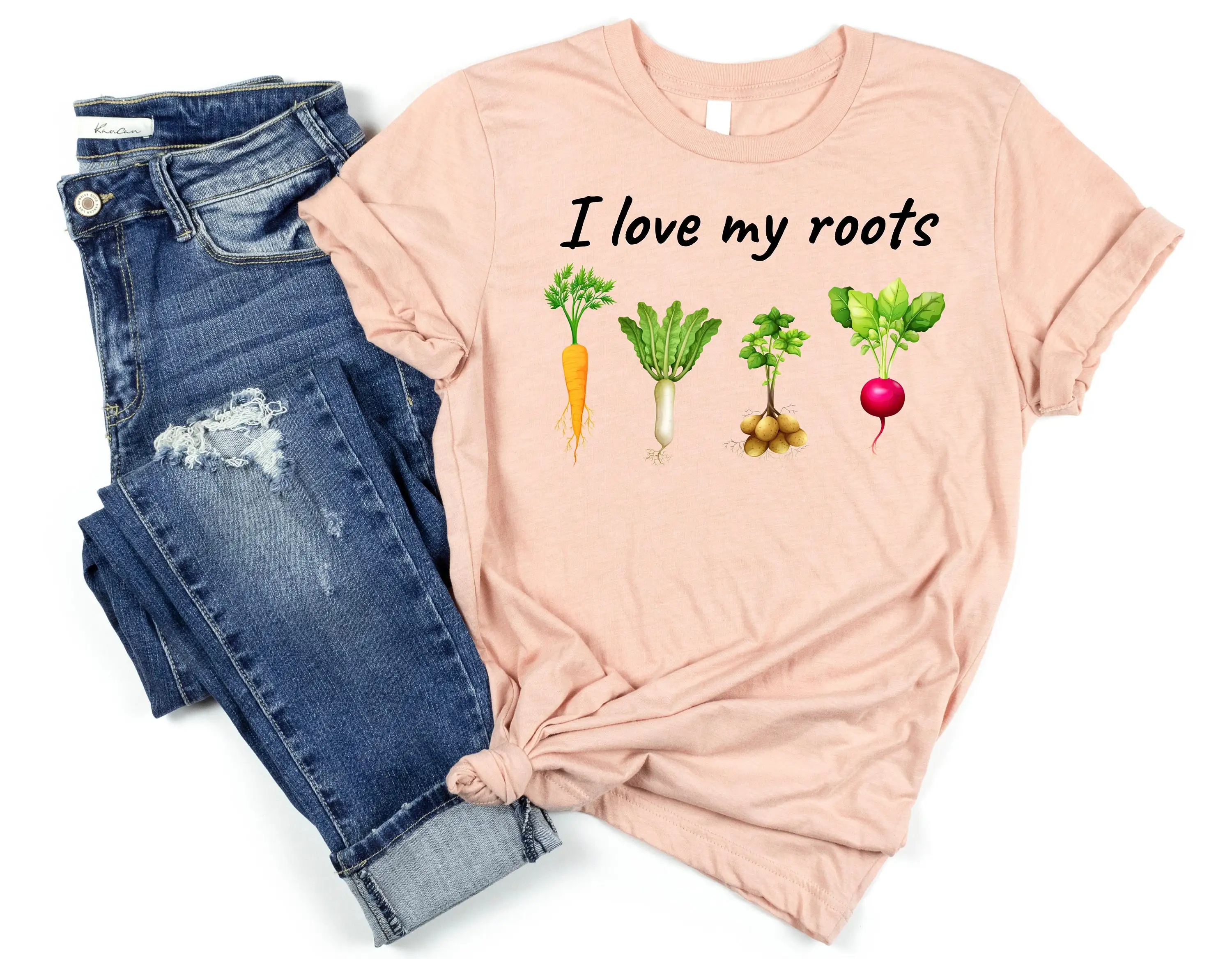 I Love My Roots Vegetable T Shirt Uplifting Spring Gardening Turnip Carrot Outfit Black Veggie