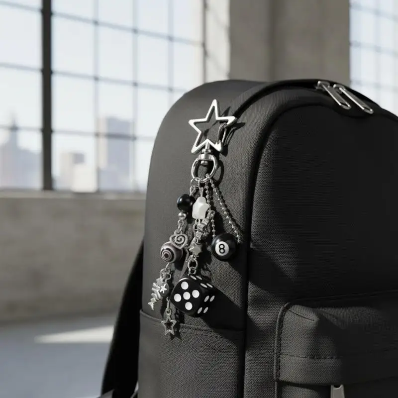 Punk Hiphop Schwarze Würfel Nr. 8 Billard-Schlüsselanhänger Y2K Rosa Glückswürfel Starburst-Anhänger Taschenanhänger Hängende Verzierung Accessoire Geschenk – Detail 6