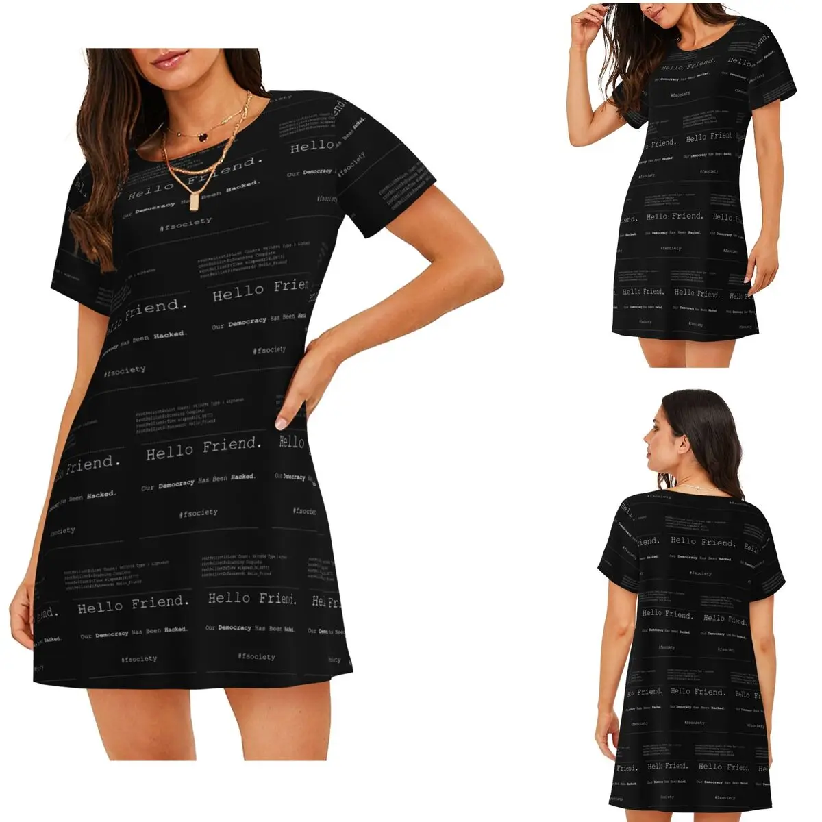 Custom Mr Robot Hello Friend Fsociety Short Sleeves Nightdress For Sleepshirts Women Short Sleeve Nightgowns Soft Pajama Dress
