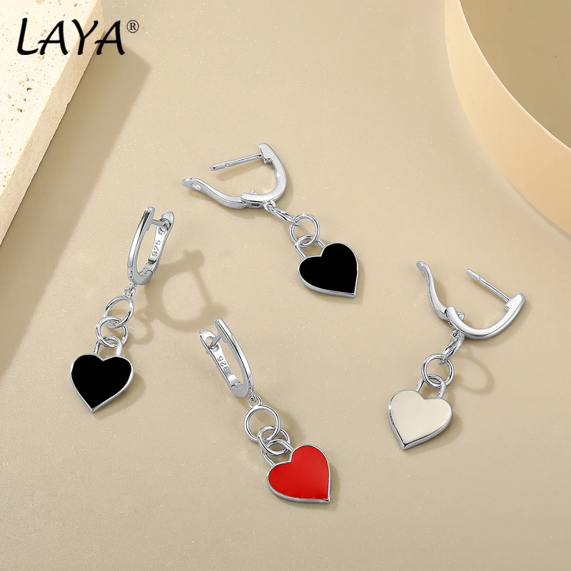 

LAYA Drop Earrings For Women 100% 925 Sterling Silver Minimalist Design Heart Shaped Handmade Enamel Piercing Ear Fine Jewelry