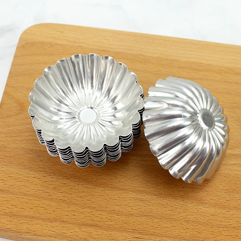 Reusable Aluminum Egg Tart Molds Chrysanthemum Shape Anodized Baking Cups DIY Cupcake Pudding Tartlet Pastry Home Baking Tools