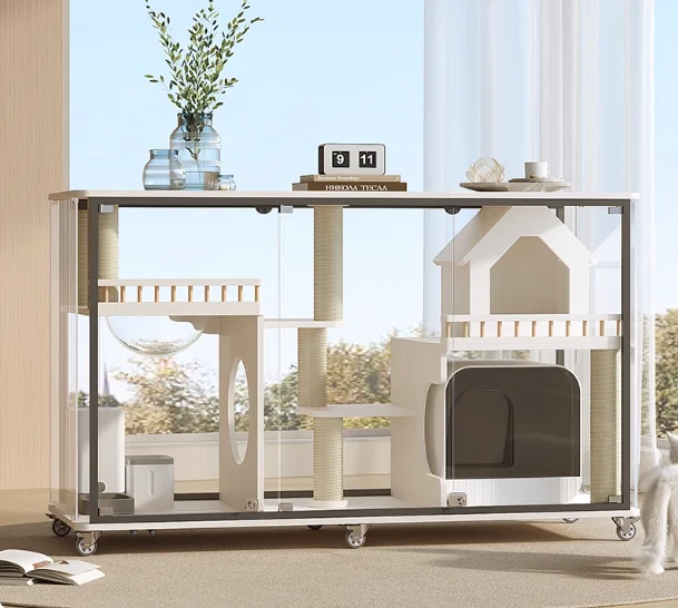 

Горизонтальная панорамная вилла для кошек, люди и кошки, раздевалка для телевизора, кошачье гнездо из массива дерева, прозрачный стеклянный шкаф для кошек, кошачий домик, кошка
