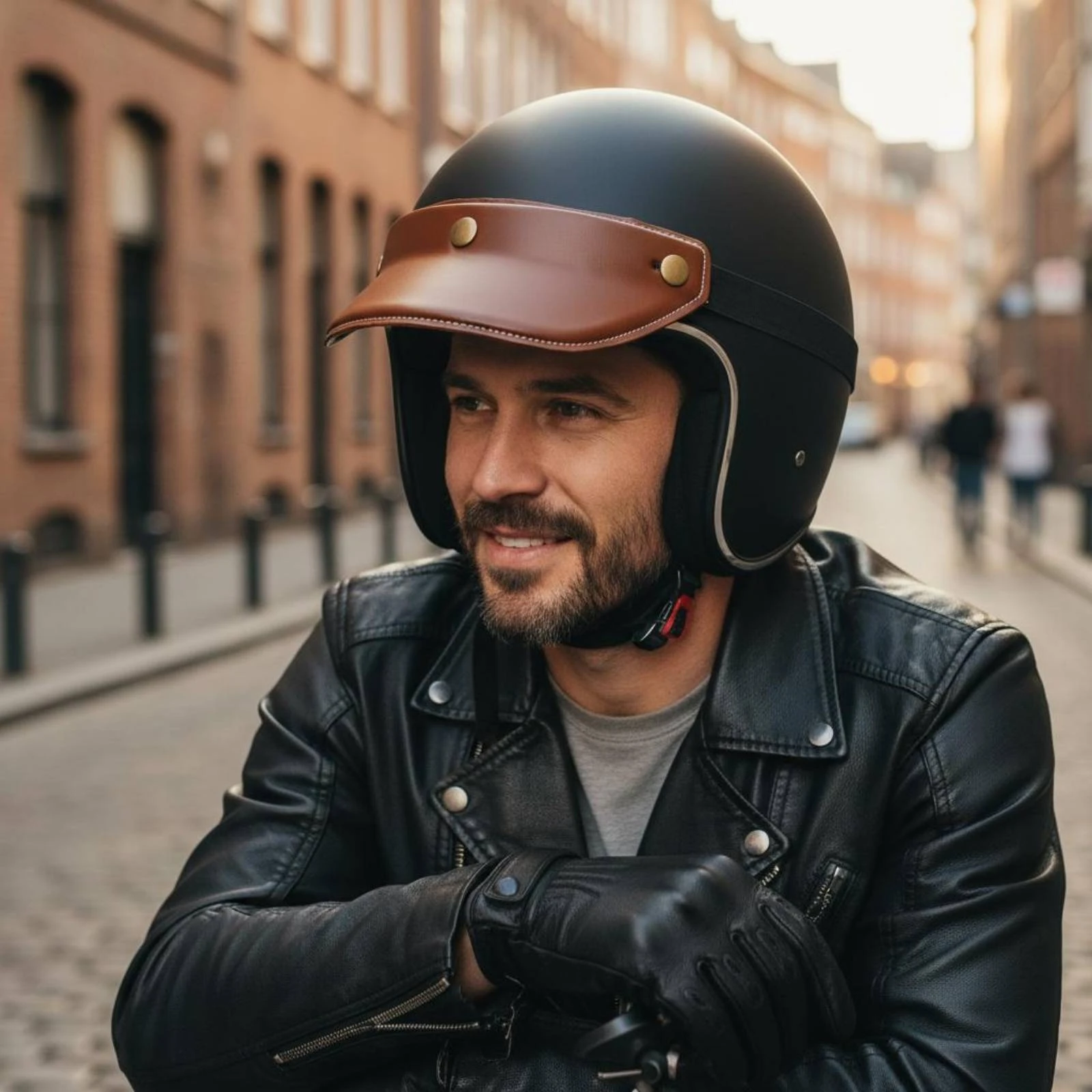 3-Snap Helmet Visor Vintage-Design Motorcycle Helmet Visor Vehicle Accessory Stitched Border Trim Lightweight