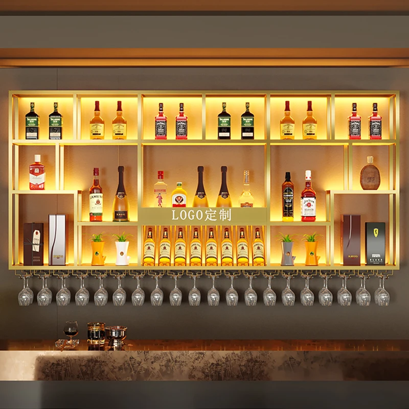 Rak anggur ringan rak Modern hitam Restoran tampilan vertikal kabinet penyimpanan komersial gantungan dinding mebel De Bar