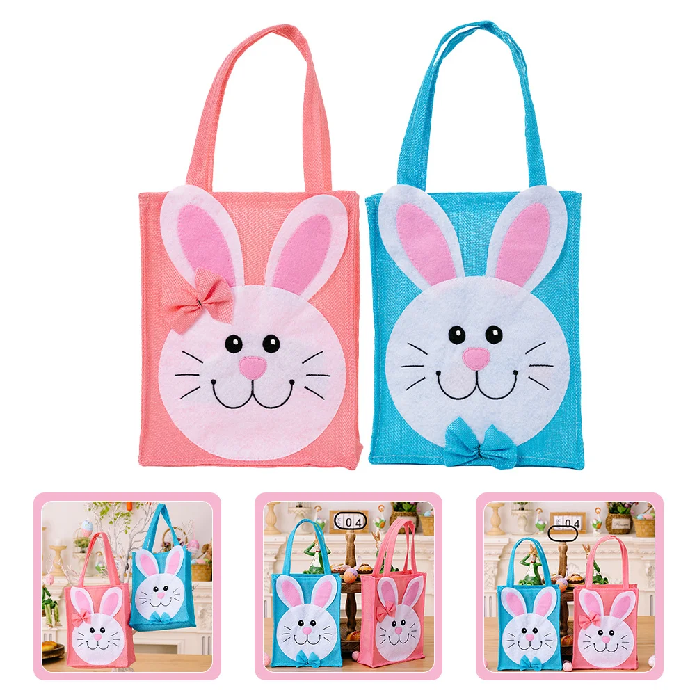 

2Pcs Easter Gift Bags Couple Rabbit Design Reusable Storage Candy Snacks Packing Bags Party Decoration Gift Bag