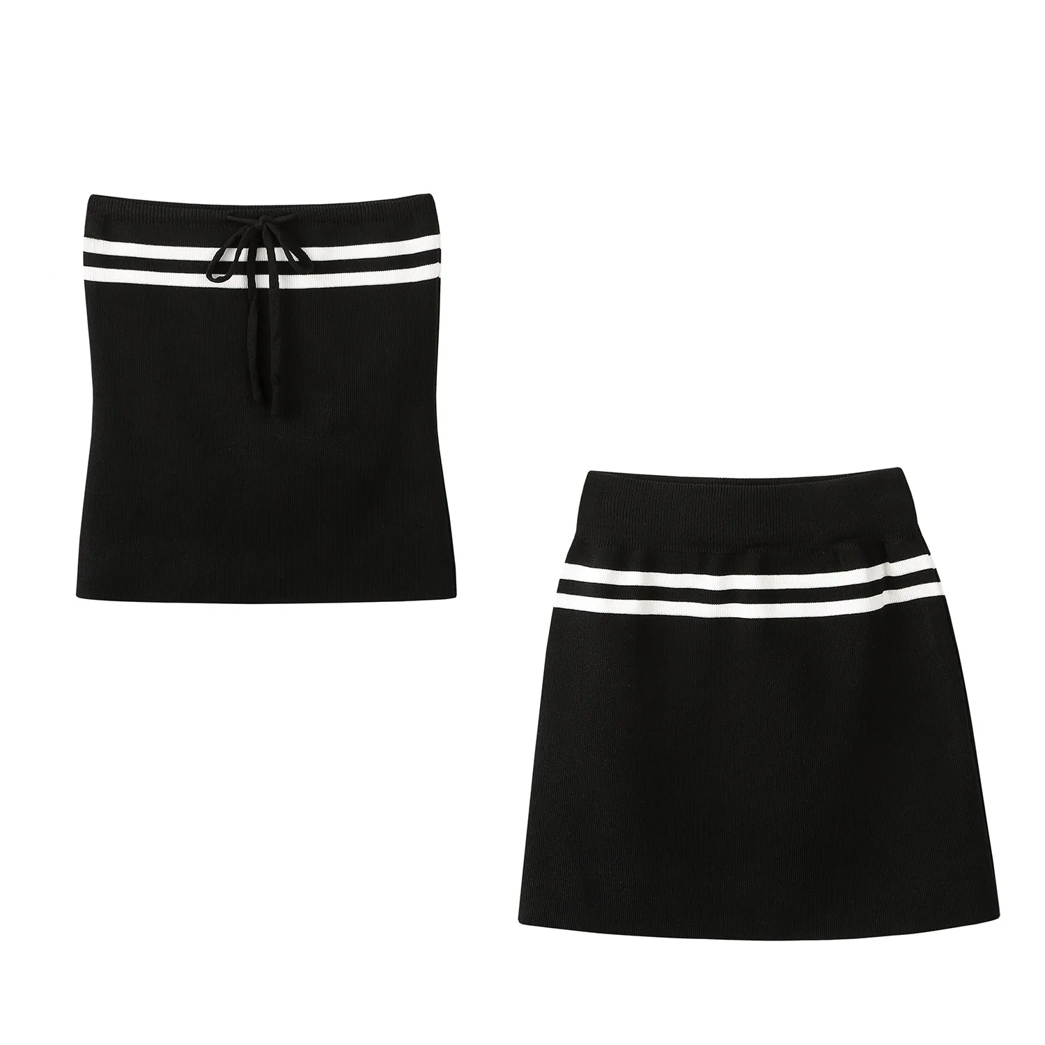 

2026 New Summer Women Sleeveless Off Shoulder Short Knitted Strapless Vest Tops + Elastic Bodycon Short Mini Skirt 2-piece set