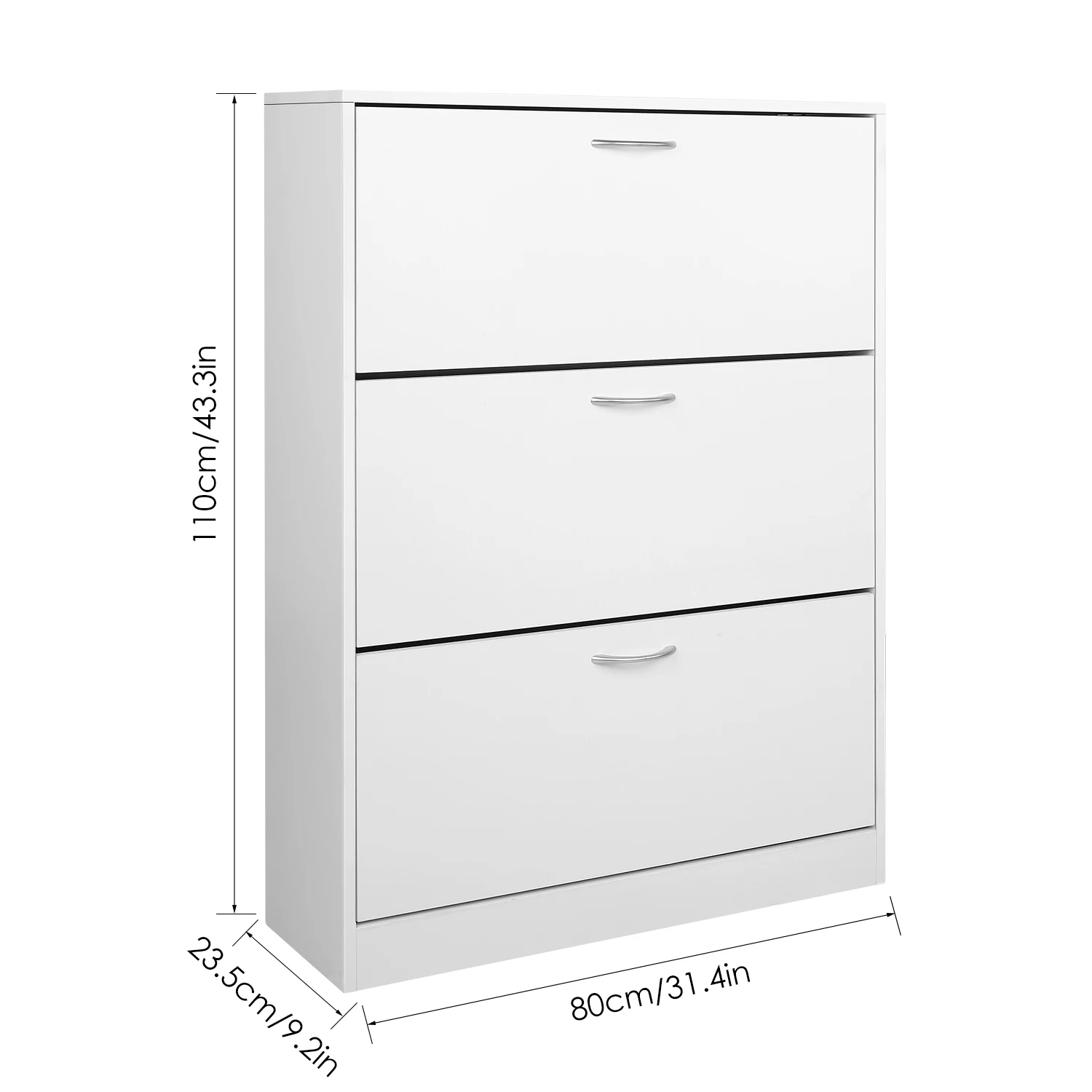 Getone Shoe Cabinet with 3 Doors, Shoe Storage Cupboard, White Shoe Rack Space Saving for Hallway 110x80x23.5cm