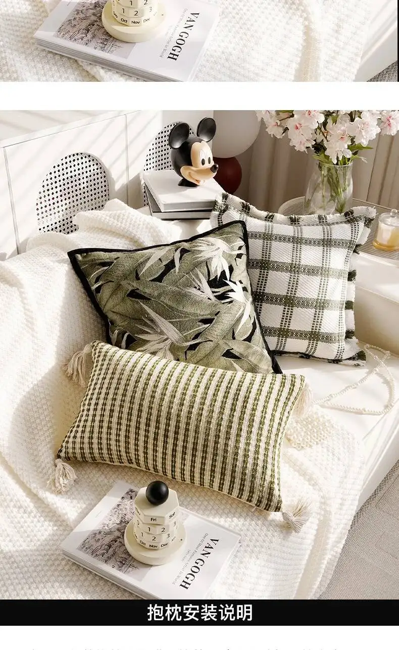 Nordische bestickte Boho-Chenille-Kissenbezüge mit Blumenmuster, Frühlingsblättern und Pflanzenmotiven, dekorative Kissenhüllen für Sofa, Bett und Heimdekoration – Detail 16