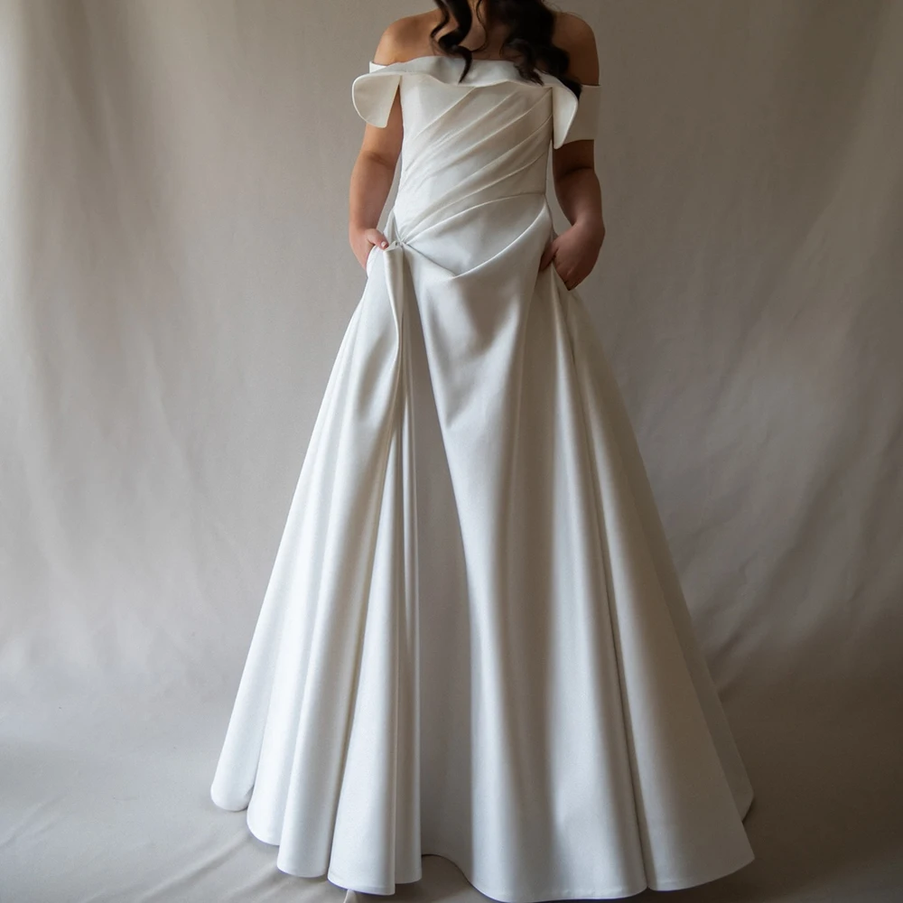 

Customized A-line Evening Dresses Floor-length Strapless Sleeveless Prom Gown Simple Fashion Pleat Draped Backless Party Gown