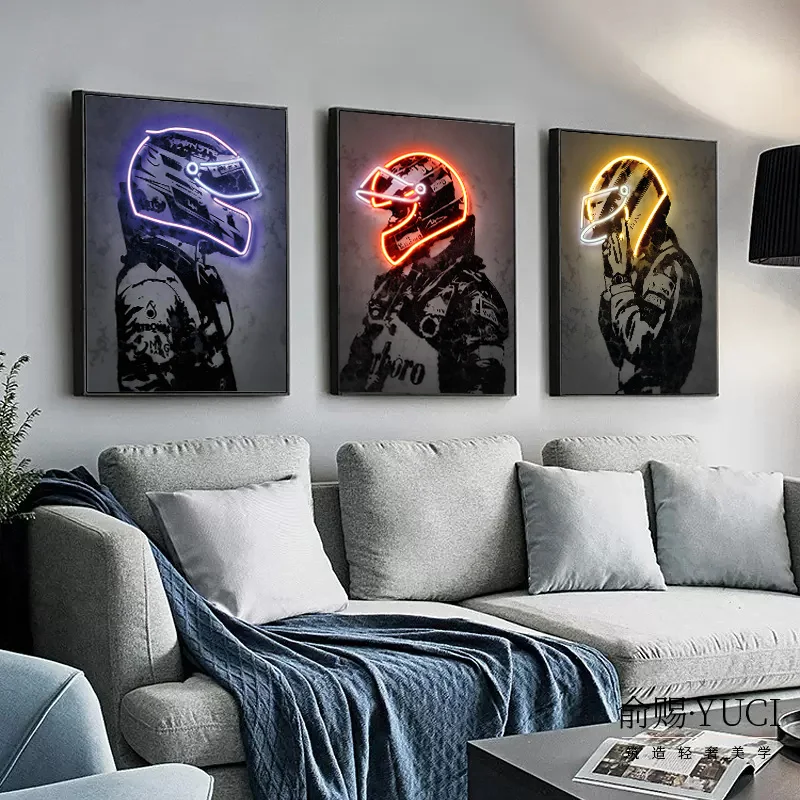 Abstract Neon Effect Racing Suit Print Poster Ayrton Senna Graffiti Wall Art Canvas Painting Retro Picture for Living Room Decor