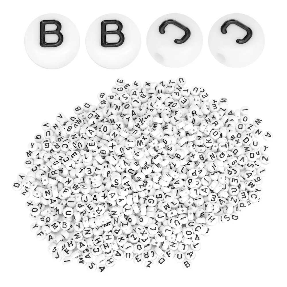 1000pcs Practical 4X7 mm Letter Beads White English Letters Acrylic Beads Black Alphabet Beads Key Chains DIY
