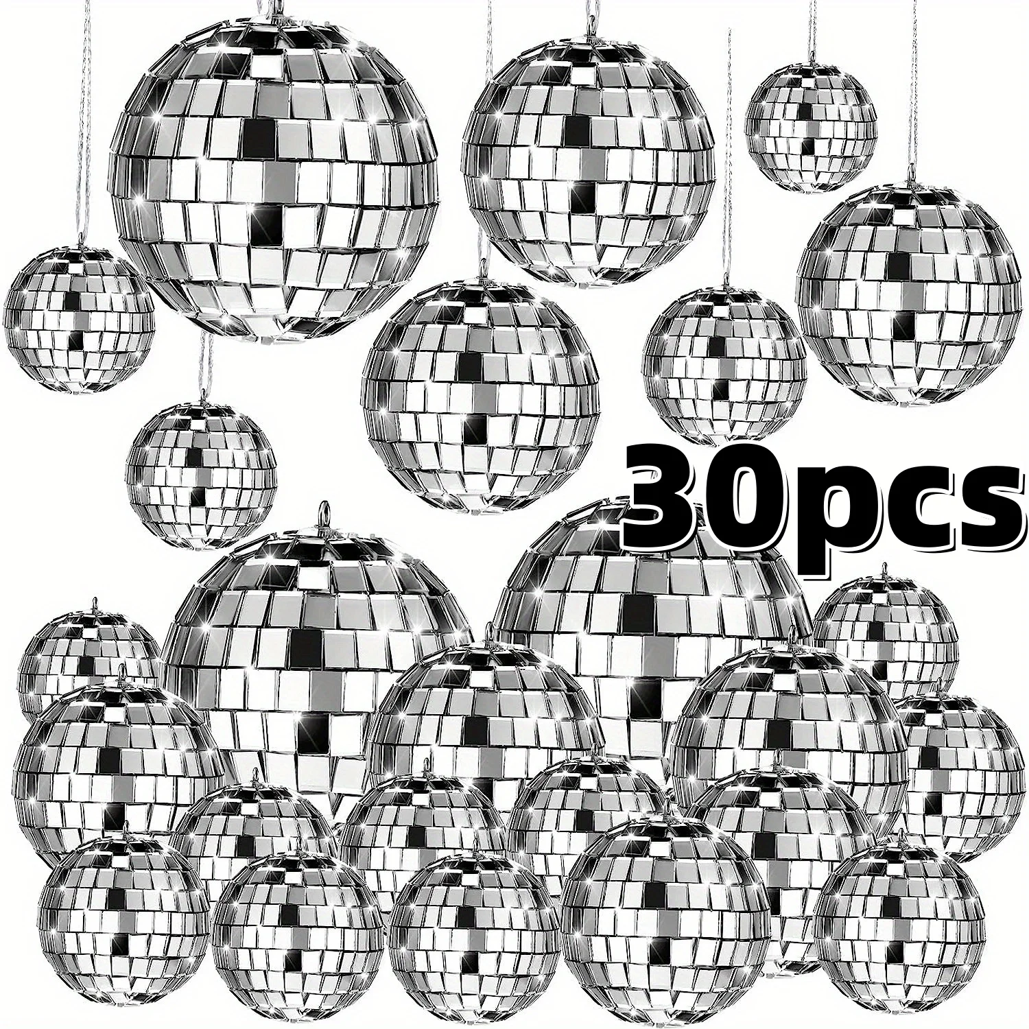 30pcs Mini Disco Ball Ornaments Reflective Silver Hanging Baubles for Mardi Gras Disco Party Decor Sparkling Christmas Tree Gift