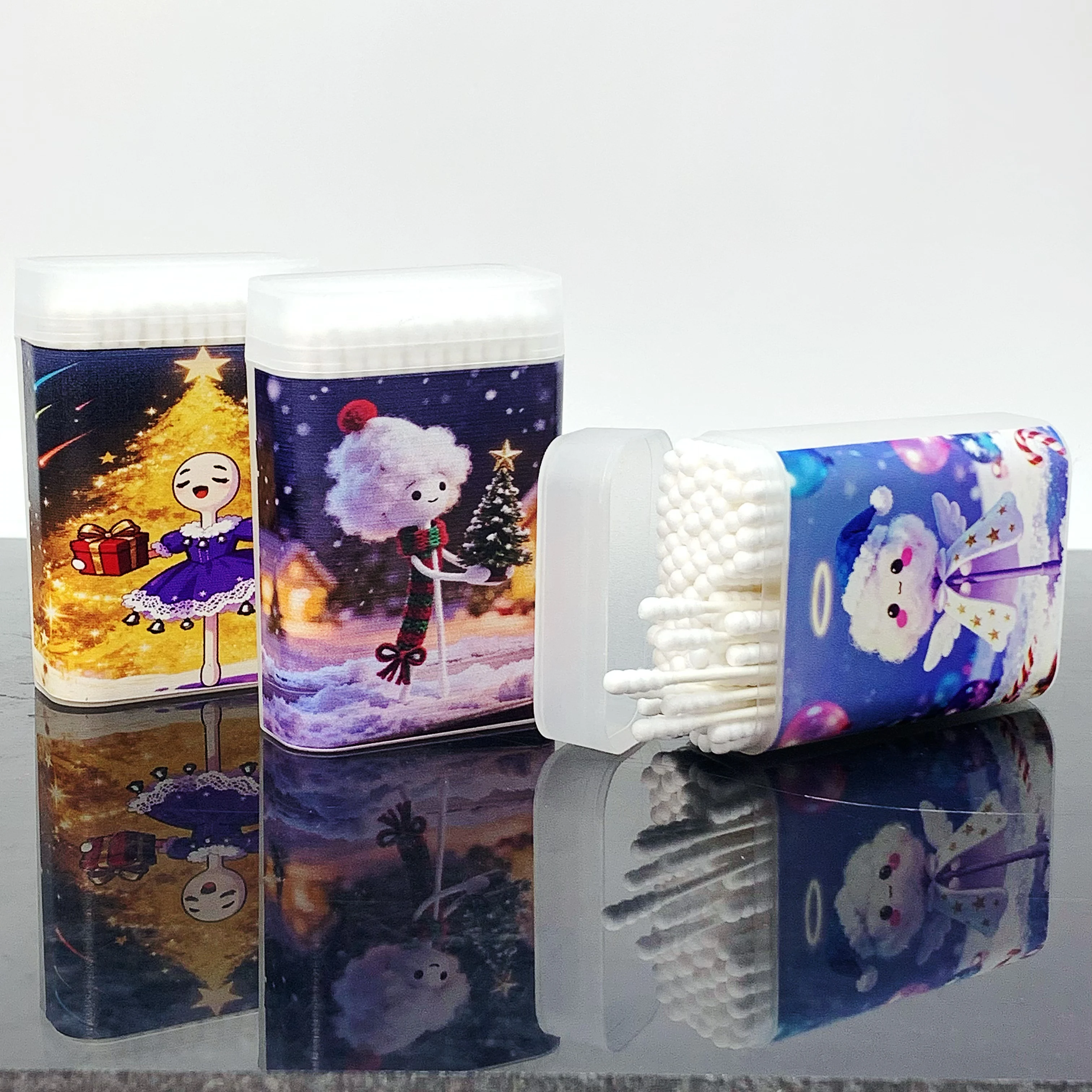 300 قطعة عيد الميلاد الثلوج المخملية راقصة التصميم مسحات القطن ، عيد الميلاد قزم موضوع كرات القطن ، العصي الدقيقة ، مسحات القطن