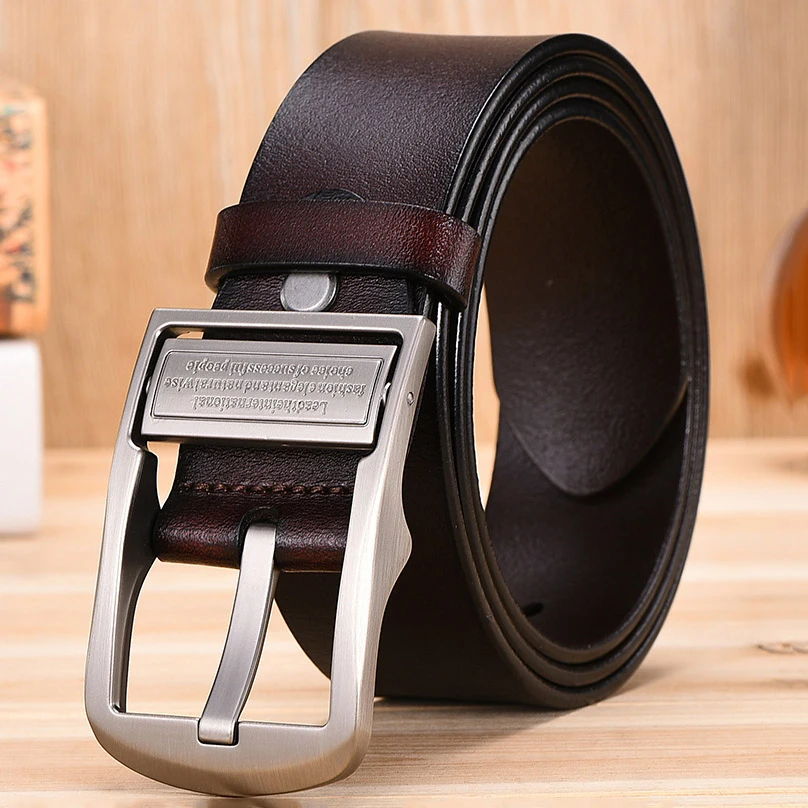 DINISITON Men's Genuine Leather Belt Pin Buckle High Quality Cowhide Belt Trendy Retro Men's Casual Belt