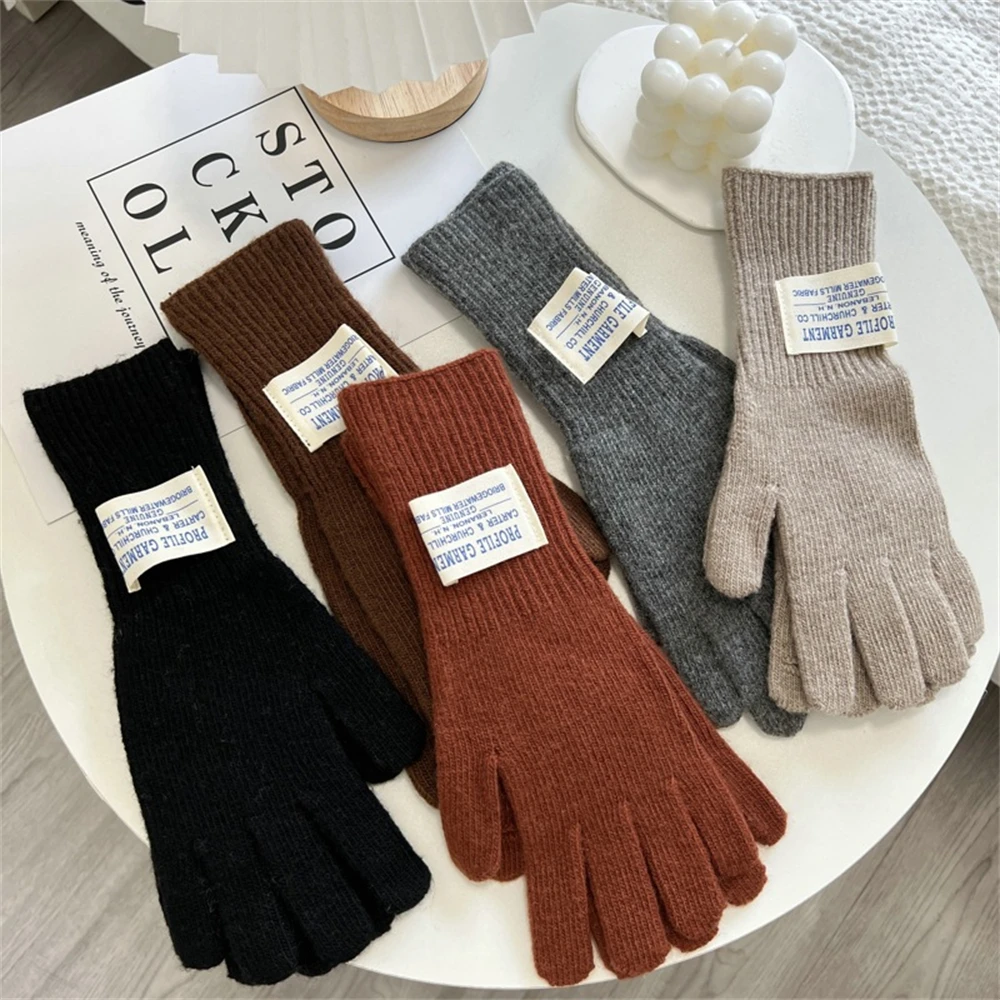 Women's Pure Color Knitted Woolen Gloves Winter Windbreaks Student Riding Split Finger Thick Warm Gloves Couple Christmas Gifts