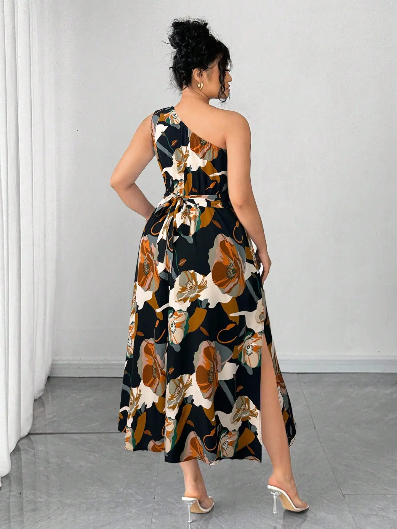 

Женское платье миди А-силуэта с цветочным принтом на одно плечо, элегантный наряд для вечеринки или свадьбы