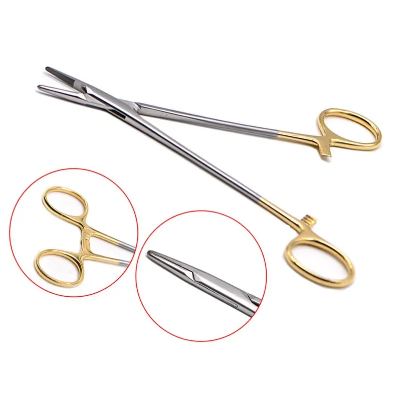 

14cm Gold Dental Surgical Instrument For Dentist Orthodontic Forcep Needle Holder Pliers Mosquito Tweezer
