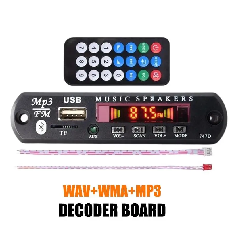 Bluetooth 5.0 MP3 WAV Decoder Board DC 12V Wireless Car MP3 Player Adapter for Vehicle Audio Replacement Projects