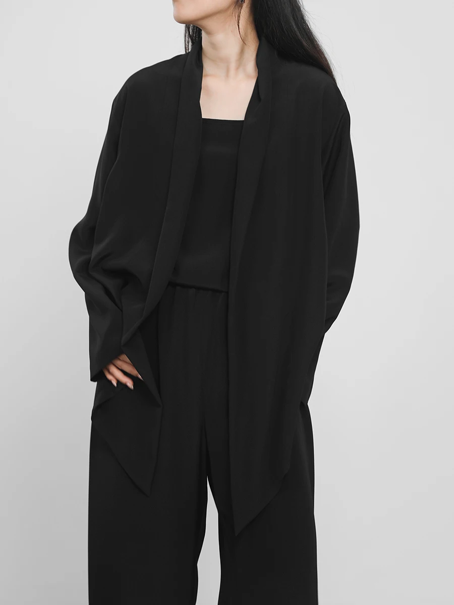 

JUZININE Original Design Silk Sun Protection Outerwear Loose Fitting Asymmetrical Hem Thin Sle Long Sve Women's Top