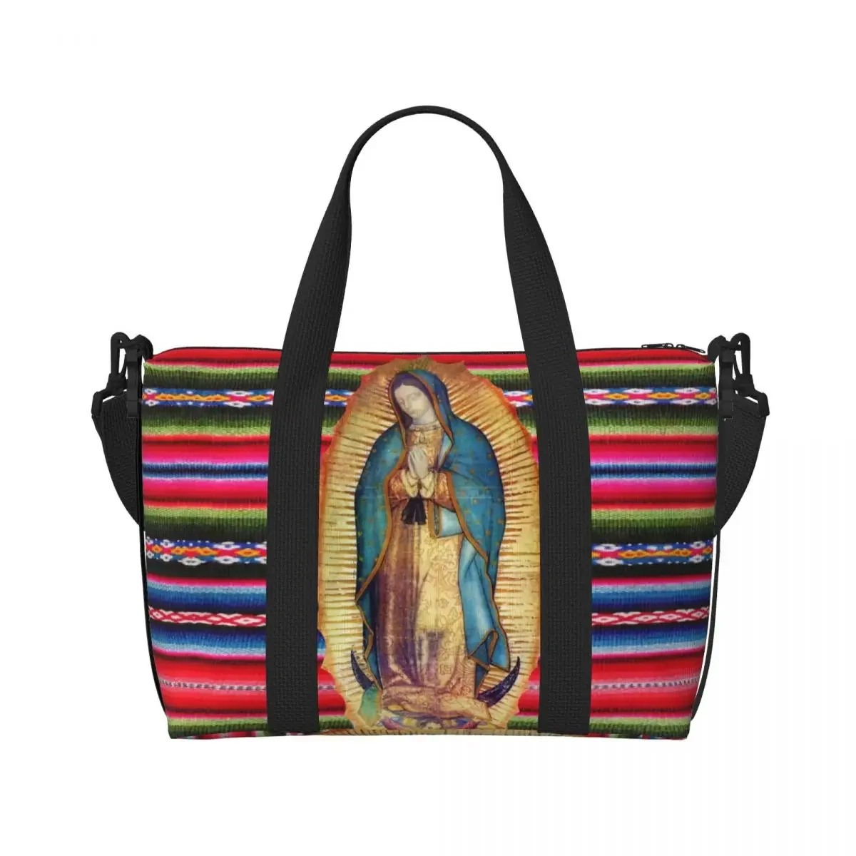 مخصص سيدة غوادالوبي عذراء ماريا زرابي حمل حقيبة المرأة سعة كبيرة مريم العذراء الكاثوليكية شاطئ الكتف حقيبة سفر