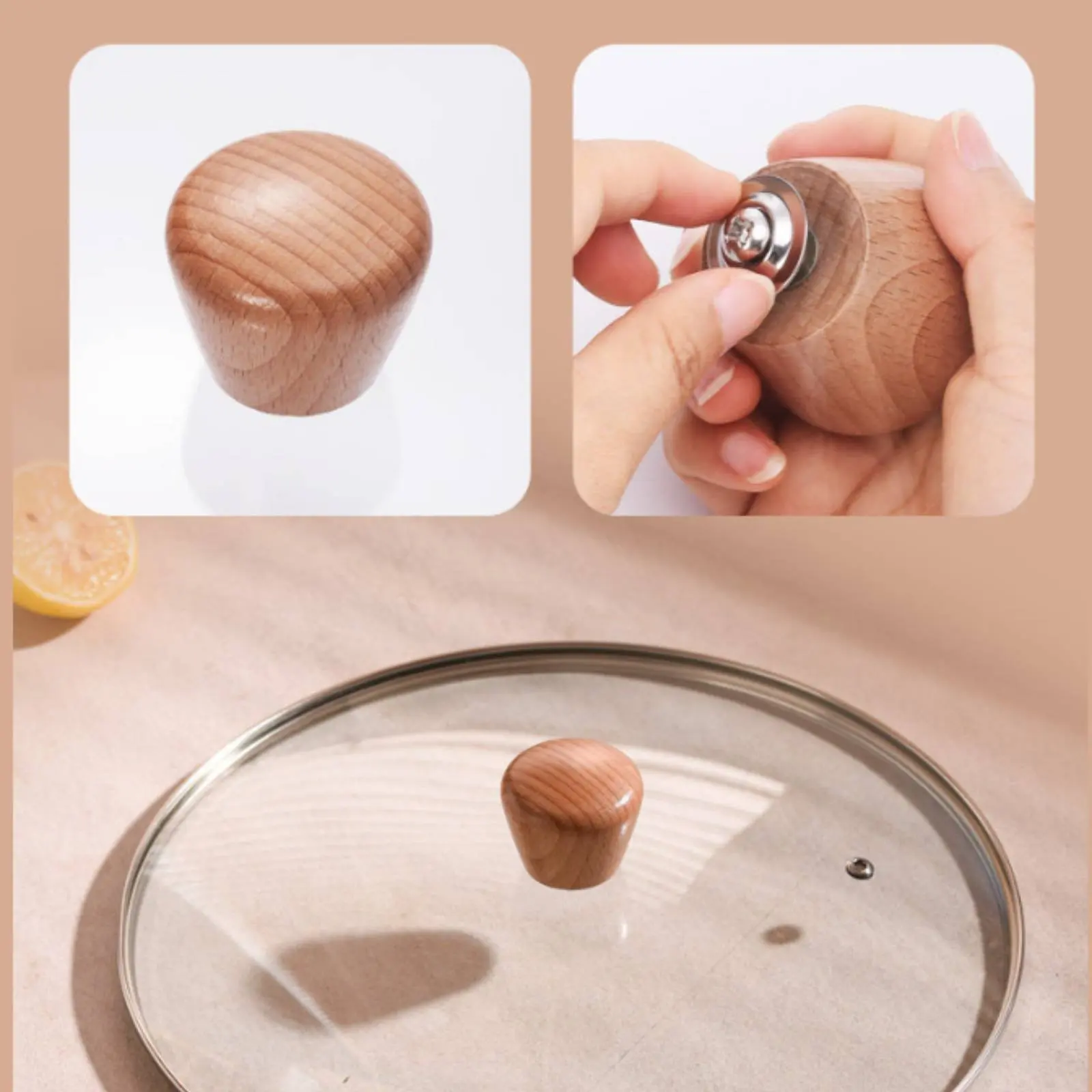 Wooden Pot Lid Handle Tapered Shape Wooden Lid Knob Kitchen Hardware Rounded Easy to Install