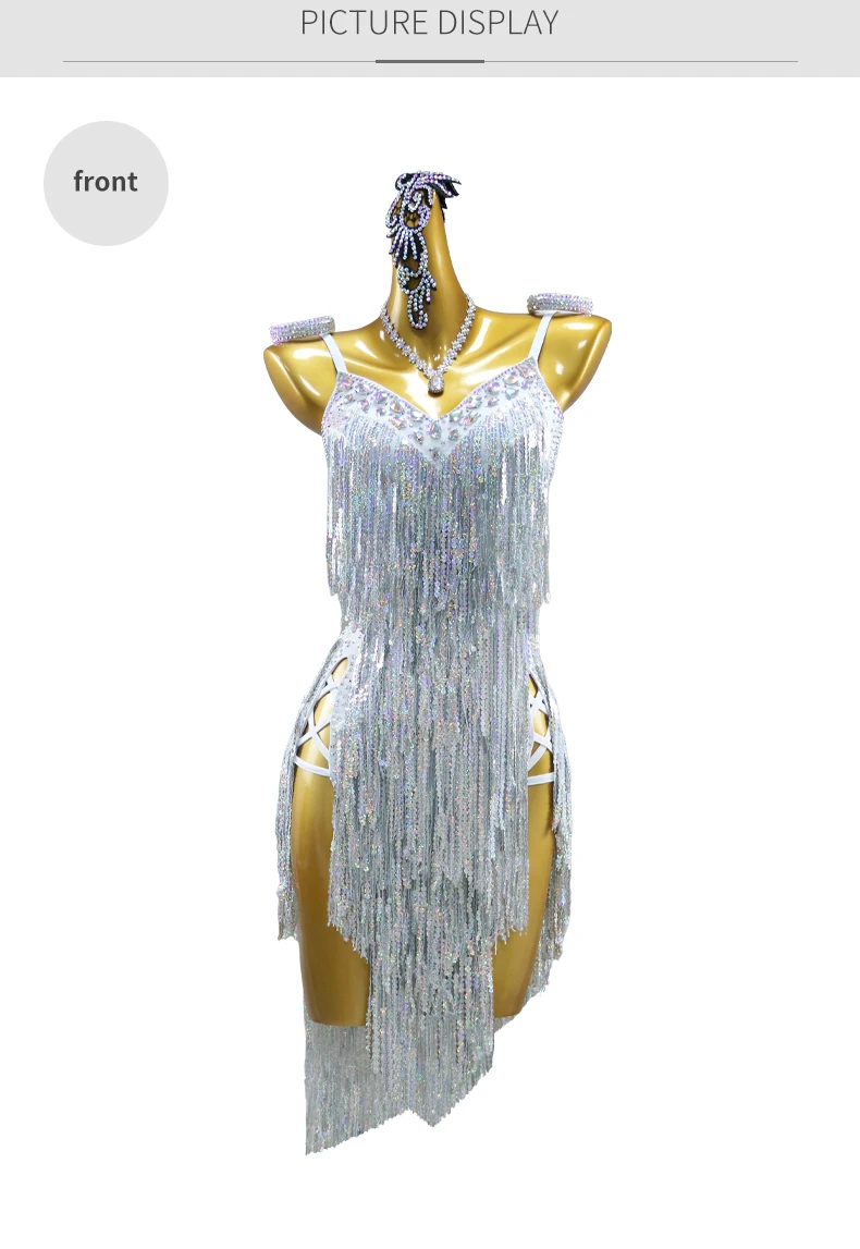 Damen Lateinamerikanisches Tanzkostüm Mädchen Karnevals-Festkleid 2026 Tanzbekleidung Performance-Kleidung Wettbewerbs-Abendkleid Fransen-Anzug – Detail 7