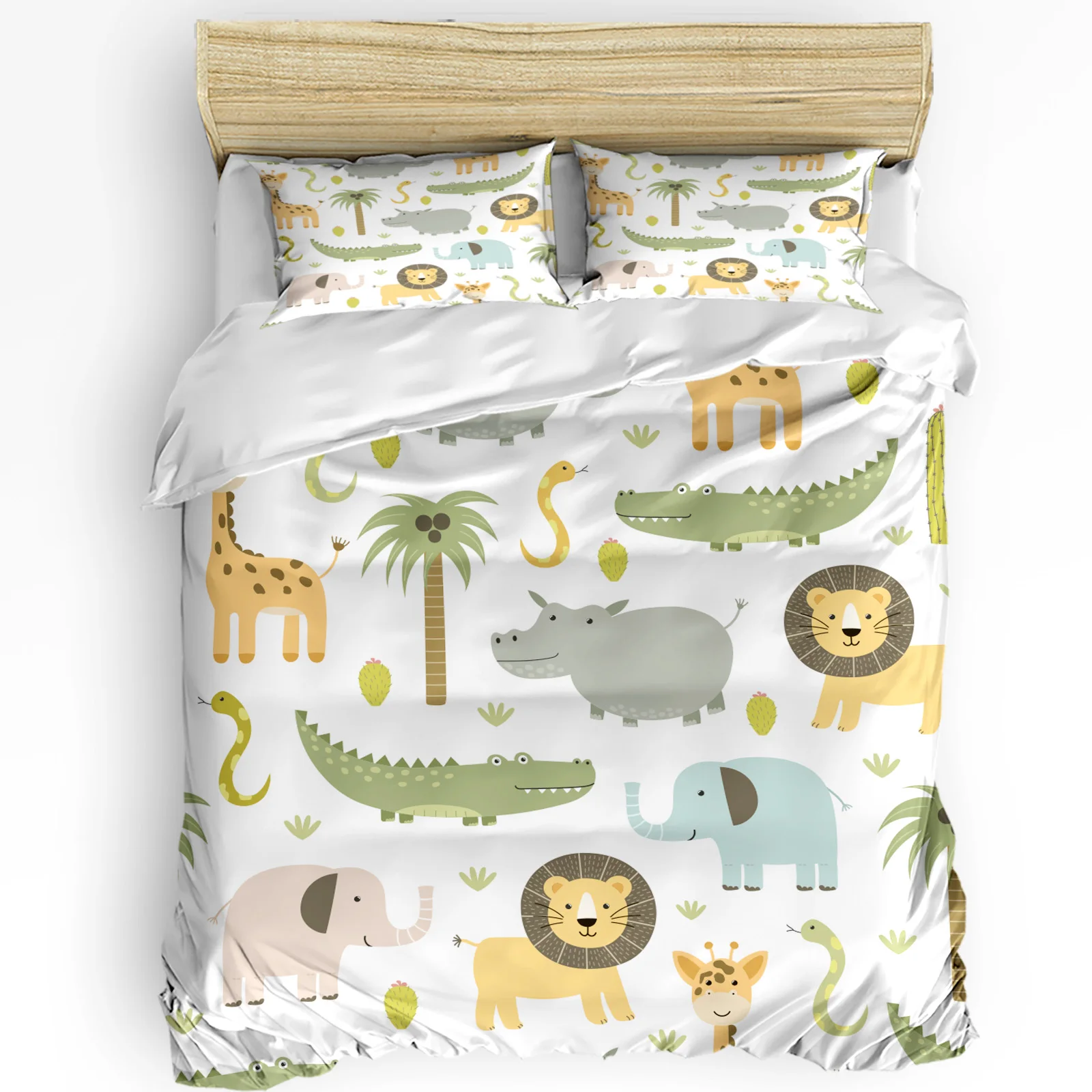 

3pcs Bedding Set Cartoon Animal Alligator Elephant Giraffe Duvet Cover Pillow Case Boy Kid Teen Girl Bedding Covers Set