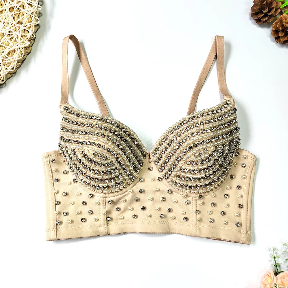 European And American Cat-Eye Diamond-Encrusted Bra Straps, Spicy Girl Street Club Strapless Top, Beaded Unique Niche Wrap Top
