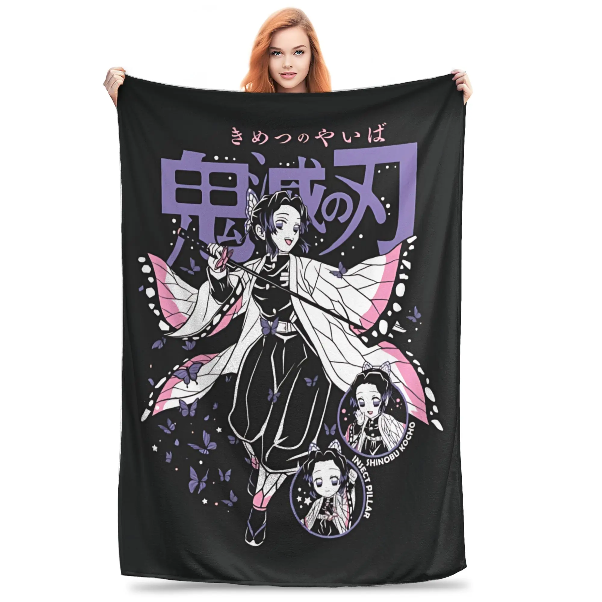 1PC Demon Slayers Anime Shinobu Kocho  Winter Blankets for Adults Bedding Home Interior Sofa Knee