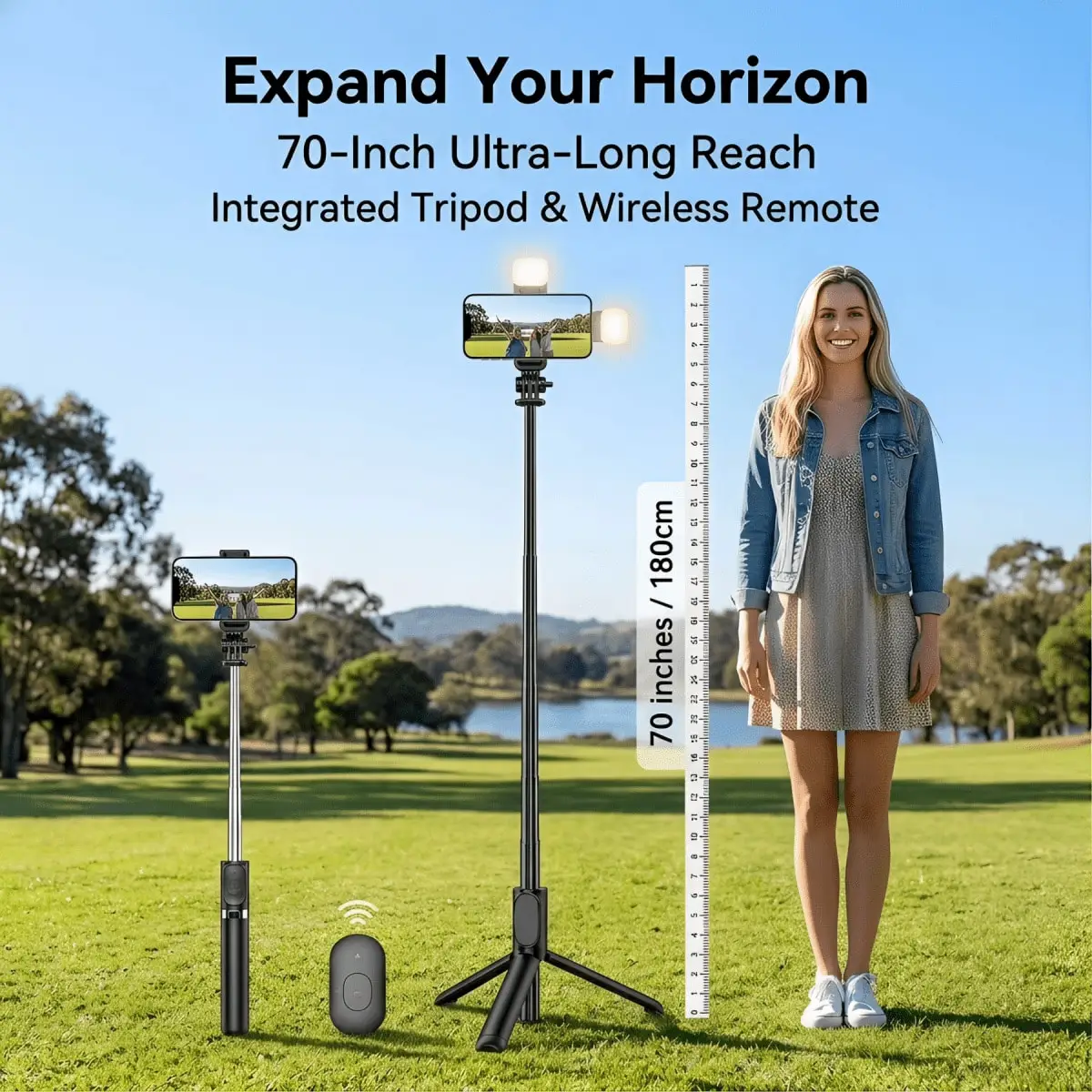 

70 Inch Extendable Selfie Stick Tripod with Dual Fill Lights Wireless Remote Tangle-Free Large Size Phone Photography Stand Portable Cell Phone Holder Ideal Mother's Day Birthday Gift for Smartphone Shooting Vlog Live Stream