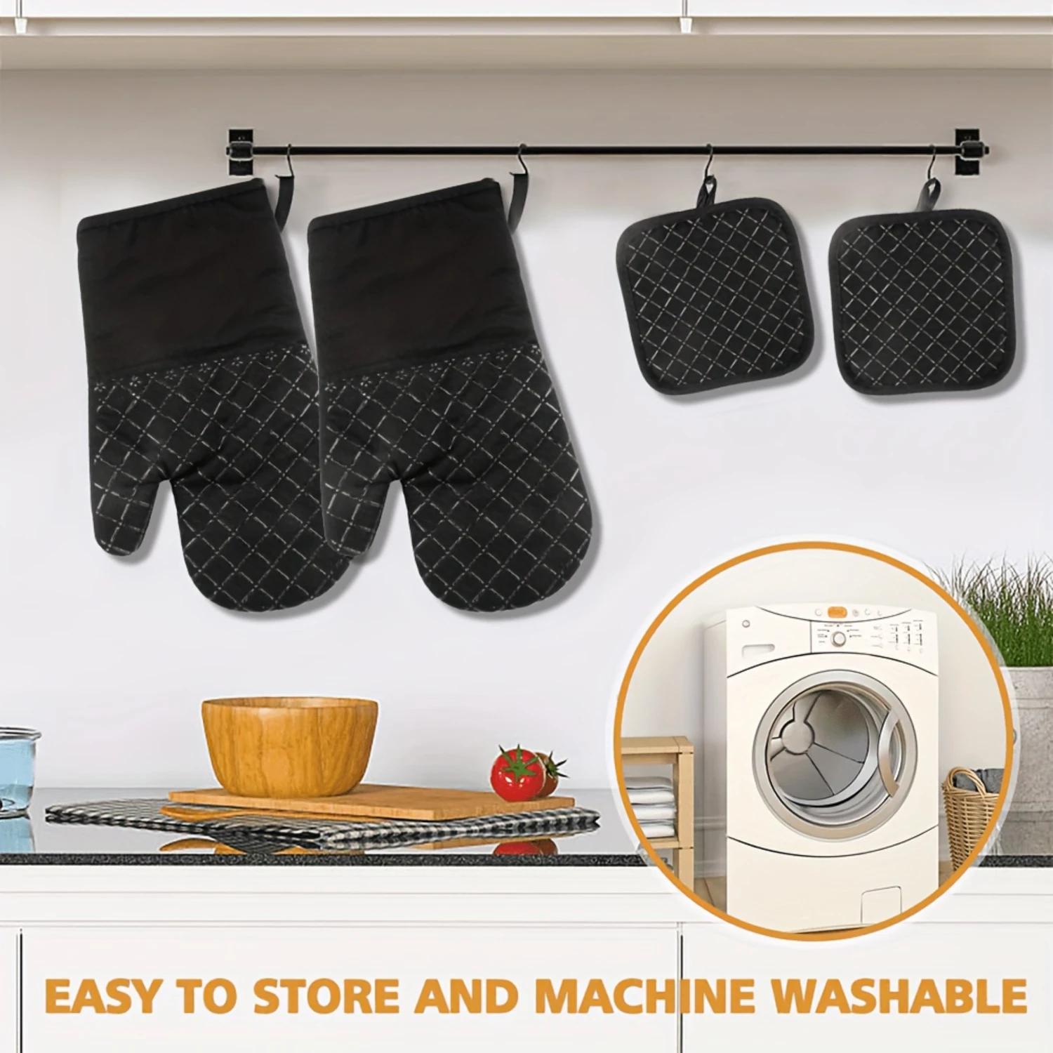 Oven Mitts, Simple Style Heat Resistant Mitts, Microwave Oven Thickened Baking Oven Insulation Gloves, Non-Slip Grip Surfaces An